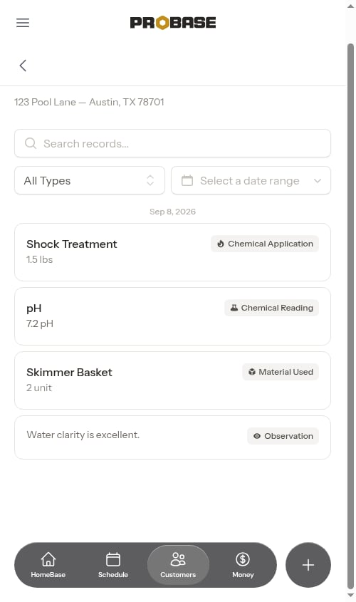 Service records list