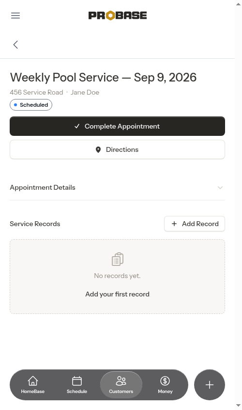 Service records on completed appointment