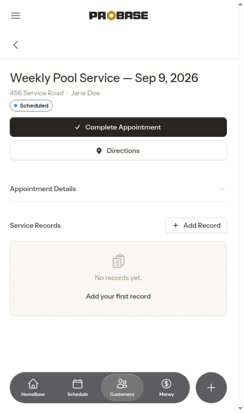 Service records on completed appointment