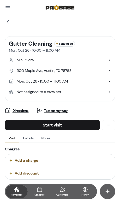 Unassigned crew row on the visit page