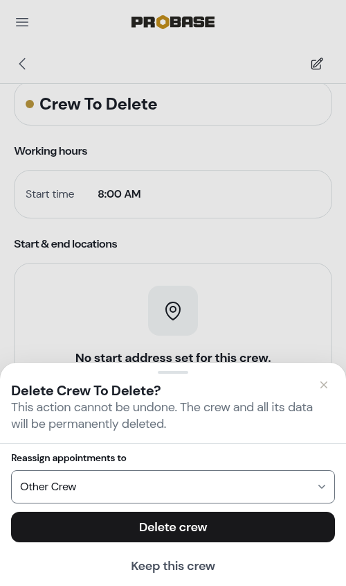 Delete crew modal