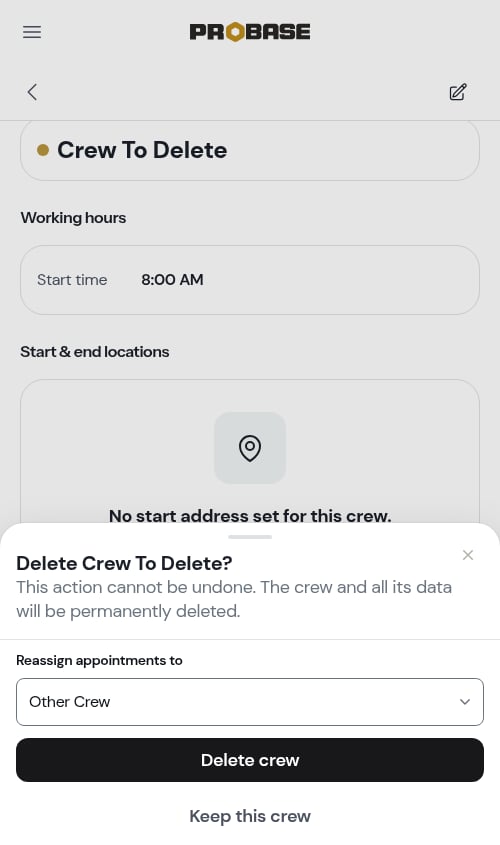 Delete crew modal