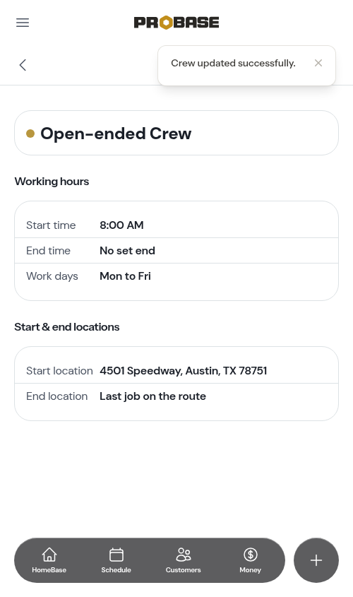 A crew page with no set end