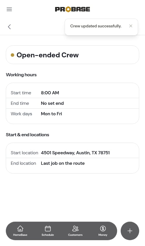 A crew page with no set end