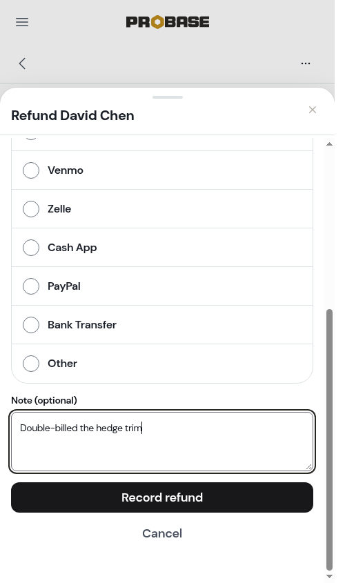 The refund sheet