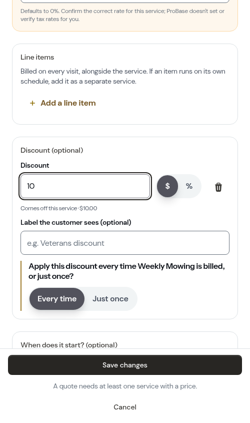 Choosing how often the discount applies