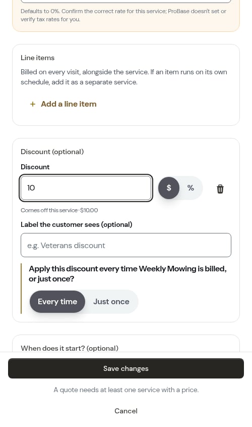 Choosing how often the discount applies