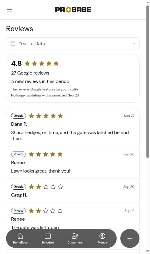 The Reviews page after disconnecting