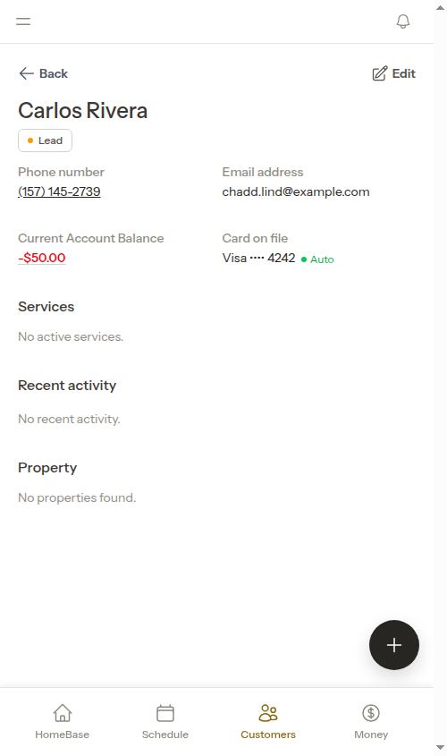 Customer billing section