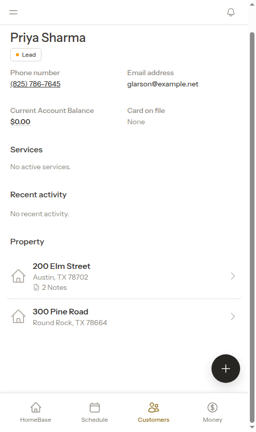Properties section on customer profile