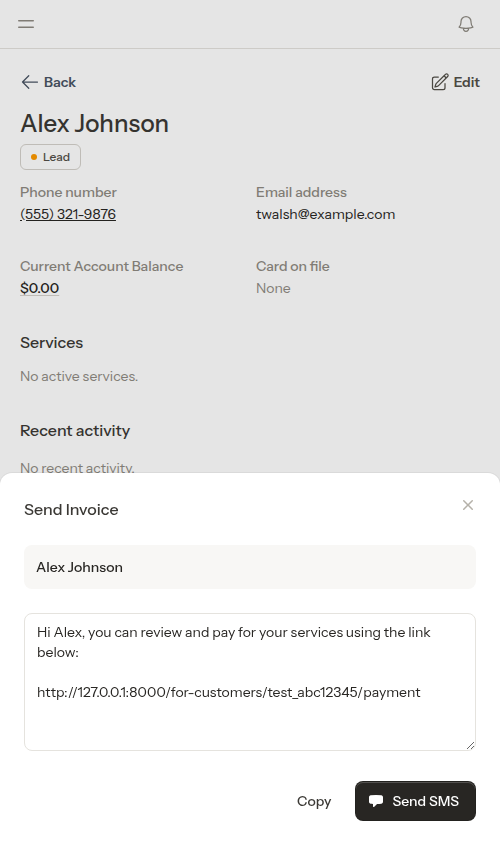 Invoice flyout with pre-filled message