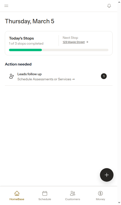 HomeBase dashboard with today's progress