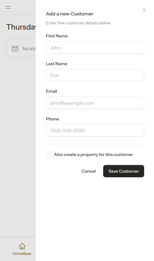 Customer create modal