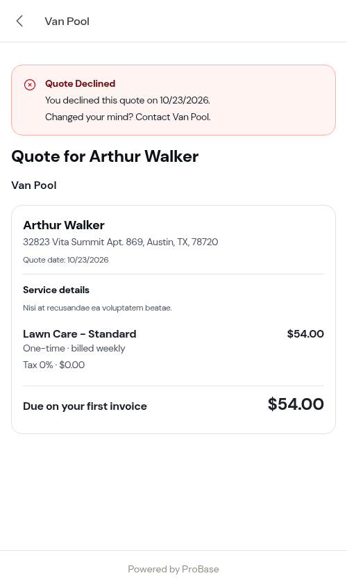 The declined state the customer sees