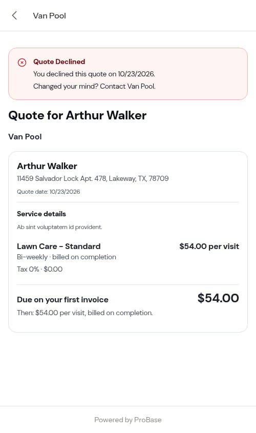 The declined state the customer sees