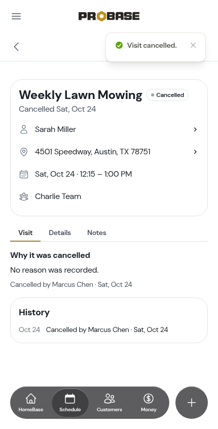 A cancelled visit creates no charge