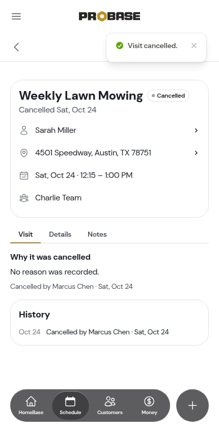 A cancelled visit creates no charge