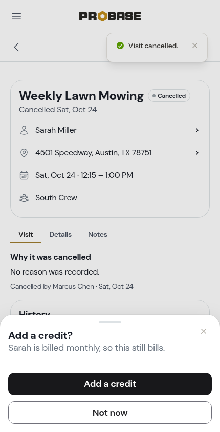 The credit offer after cancelling a subscription visit