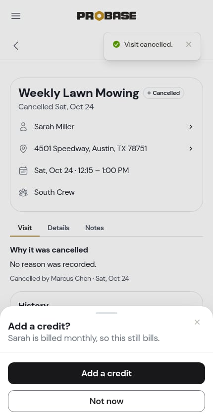 The credit offer after cancelling a subscription visit