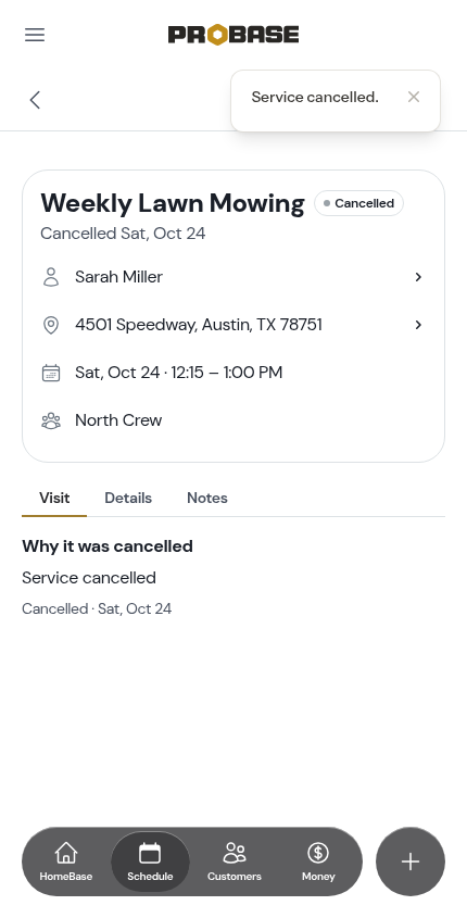 The job cancelled