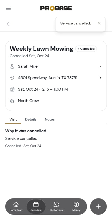 The job cancelled