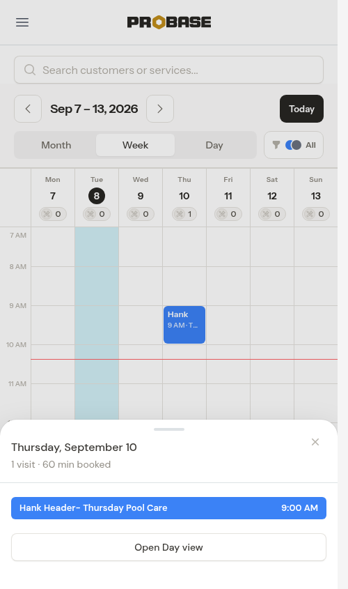 Day overview opened from a day header