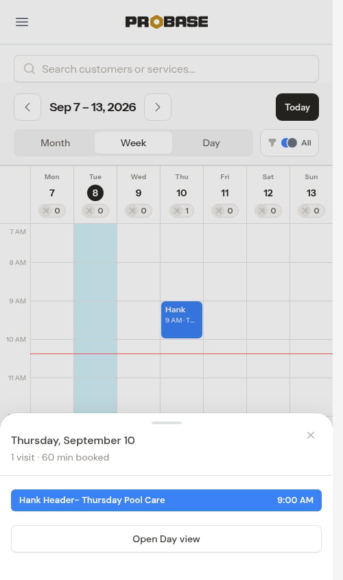 Day overview opened from a day header