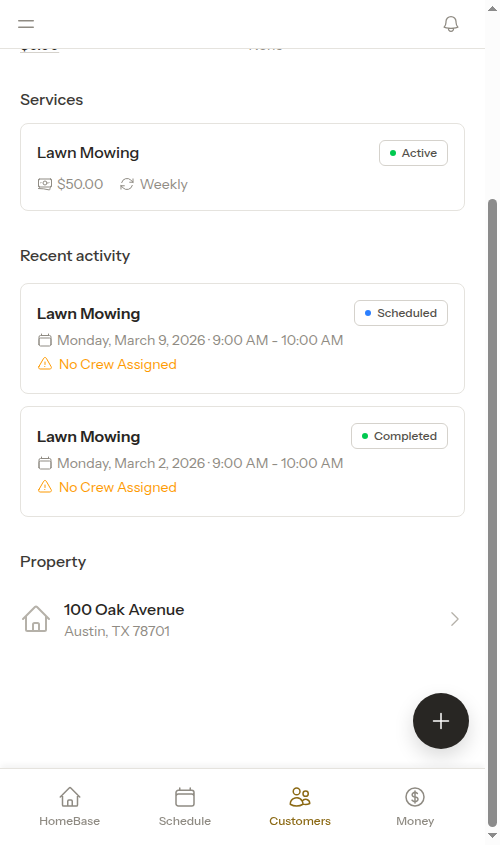 Customer recent activity