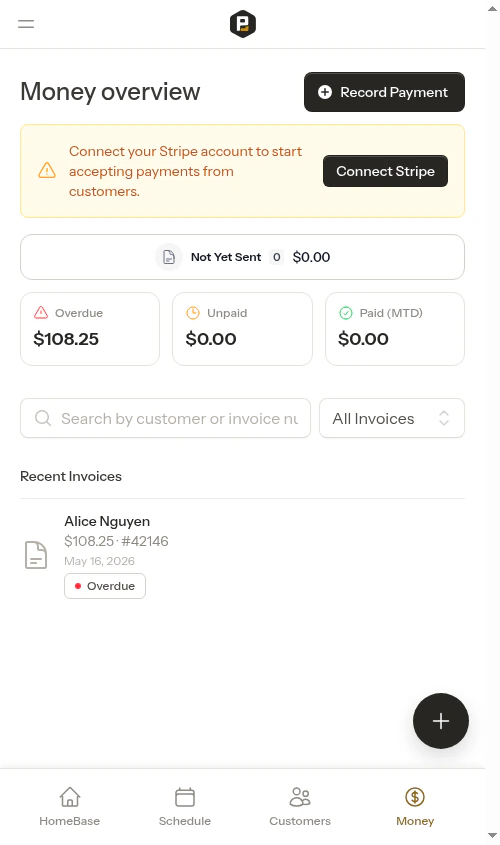 Money overview page