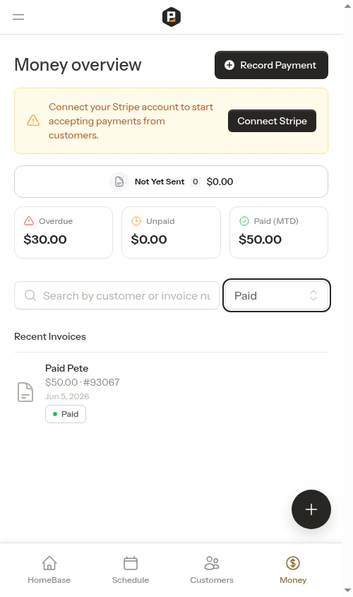 Filtered to show paid invoices