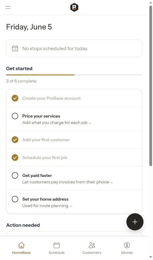 HomeBase with no overdue jobs