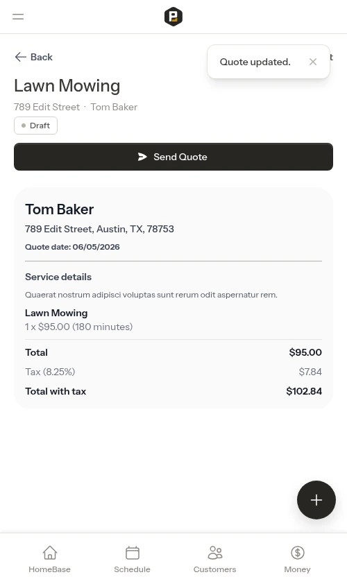Pricing saved and reflected on the card