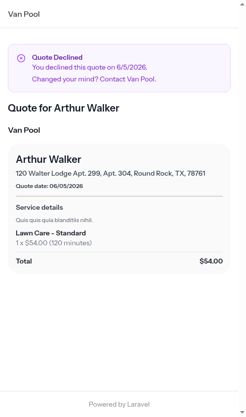 Declined state shown to customer
