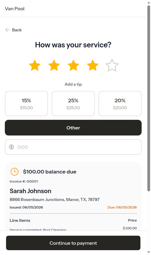 Other tip selected revealing custom amount input
