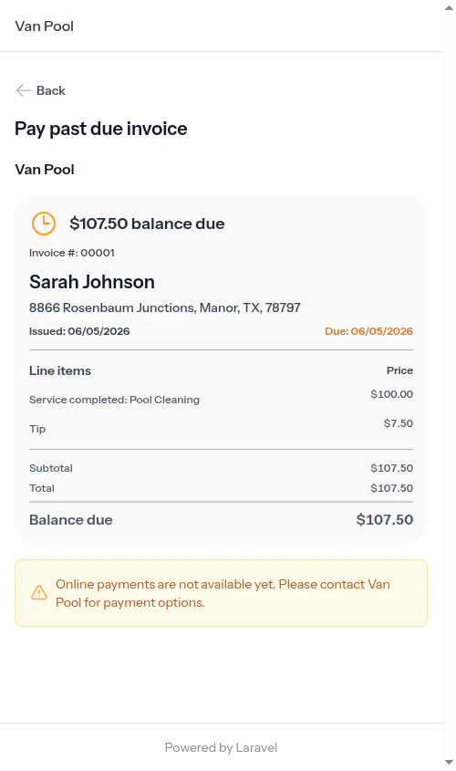 Invoice with tip added after review