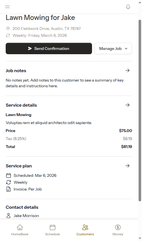 Quick actions for a scheduled appointment