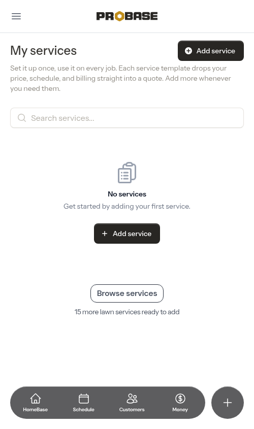Browse services entry at the bottom of My services