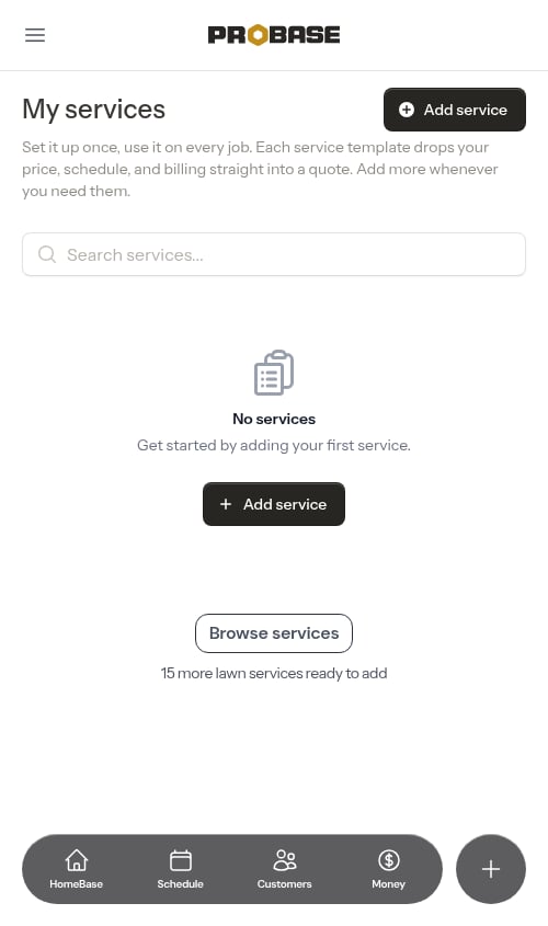 Browse services entry at the bottom of My services
