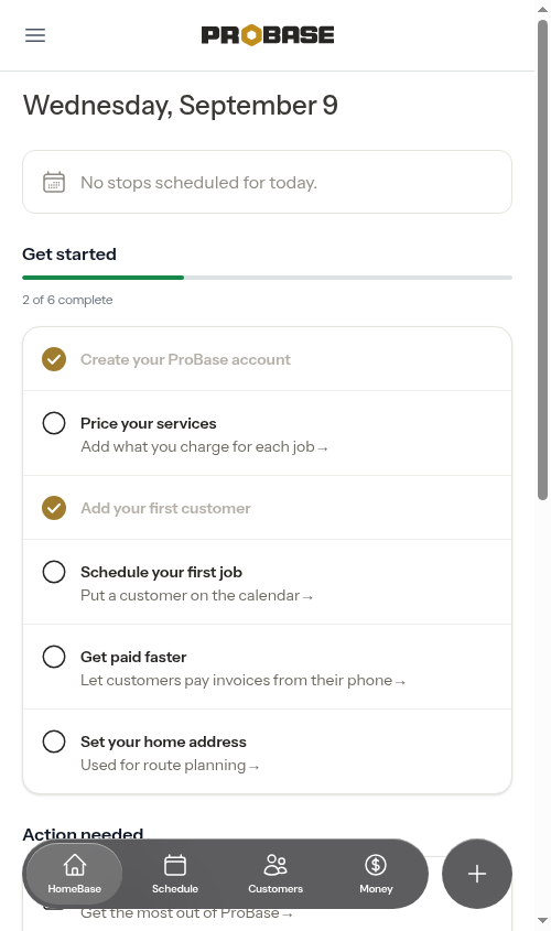 Assessment rows in HomeBase's Action needed section