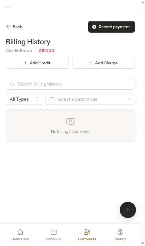 Billing history with balance