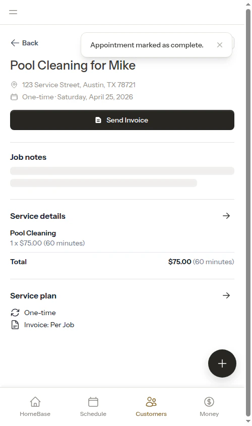 Appointment marked as completed