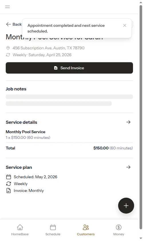 Subscription appointment marked as completed