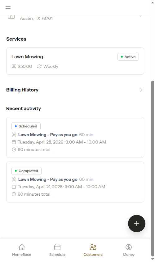 Customer recent activity