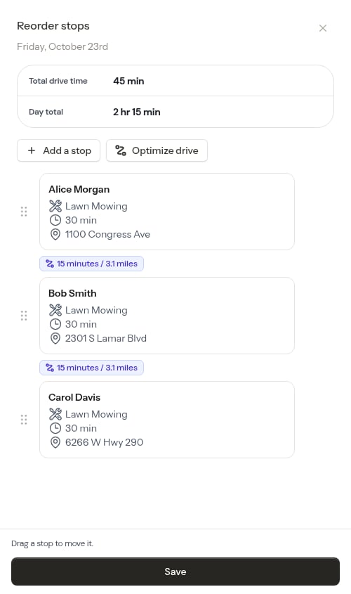 Padded drive times on the reorder panel
