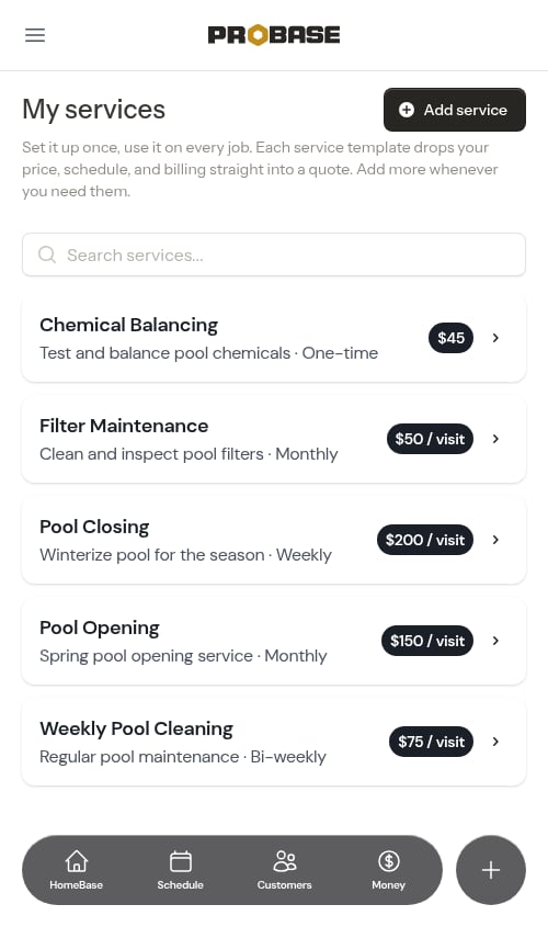 My services list