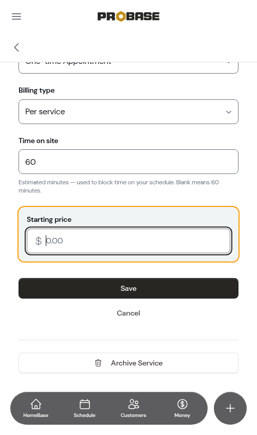 Edit form with the price field ready
