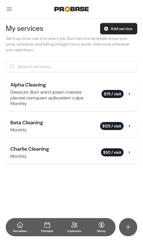 All services priced