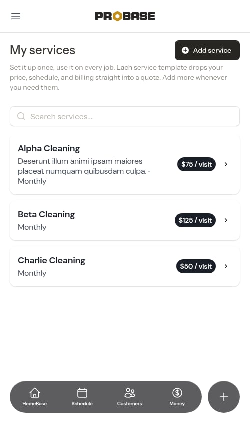 All services priced