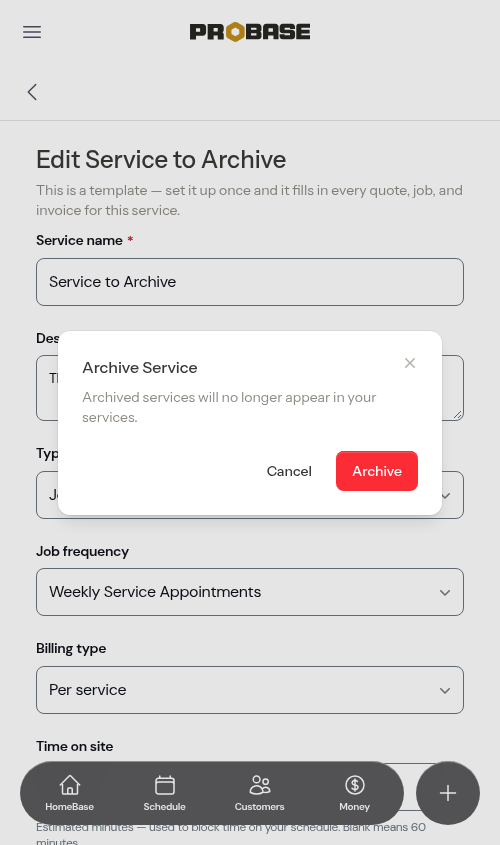 Archive confirmation modal