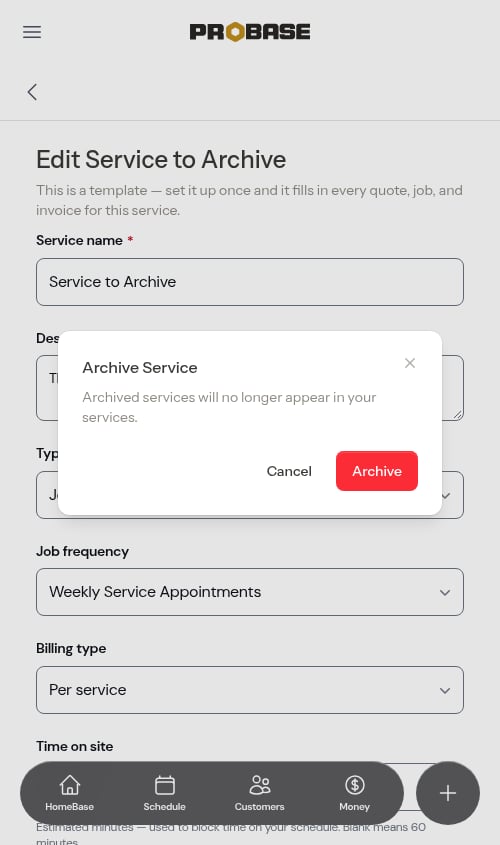 Archive confirmation modal
